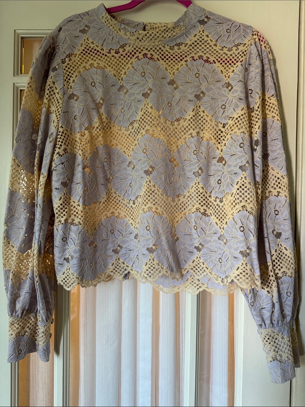 Women’s Dolan Anthropologie Lace Overlay Long Sleeve Top in Lavender and Cream